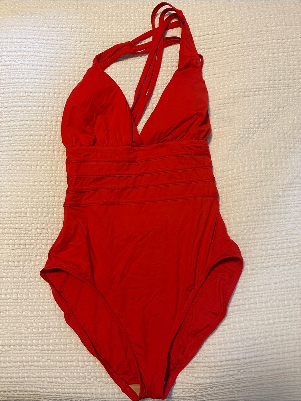 La Blanca Island Goddess Multi-Strap Cross Back One Piece Red Swimsuit